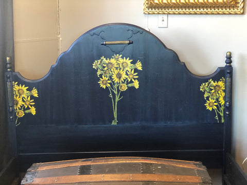 Antique Double Bed in Navy Blue